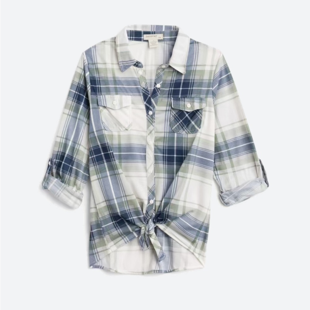 Chelsea Tie front Hi low Hem Top - girls size 18- plaid